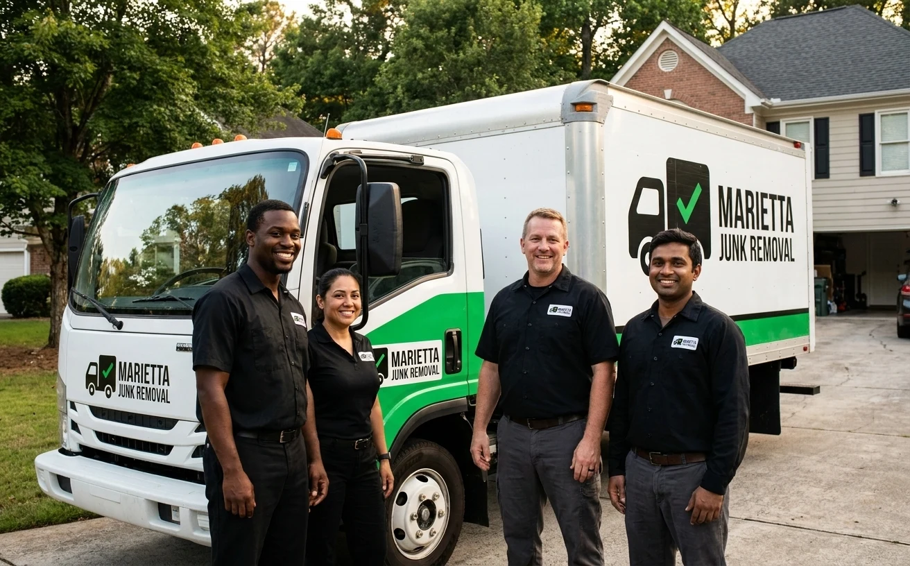 Marietta Junk Removal crew standing with their branded truck
