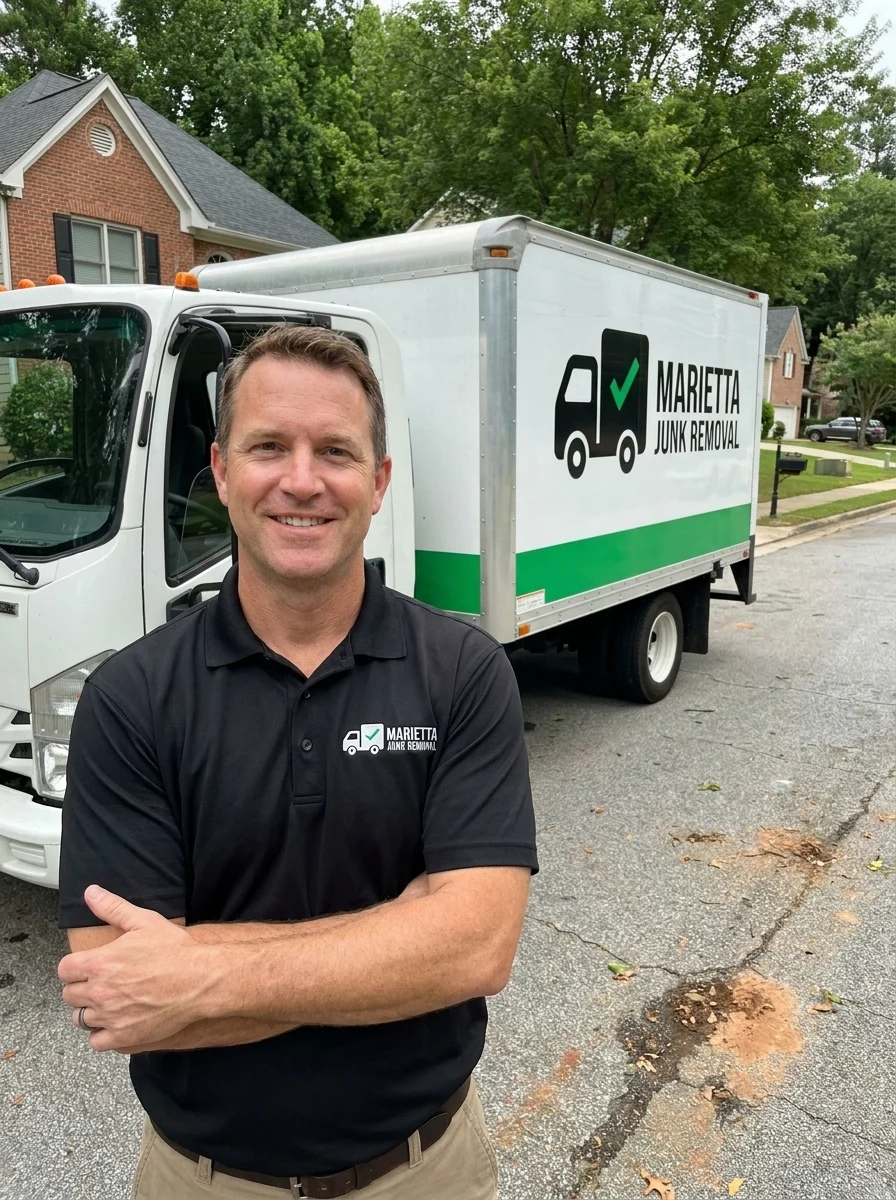 Owner of Marietta Junk Removal standing beside the company truck